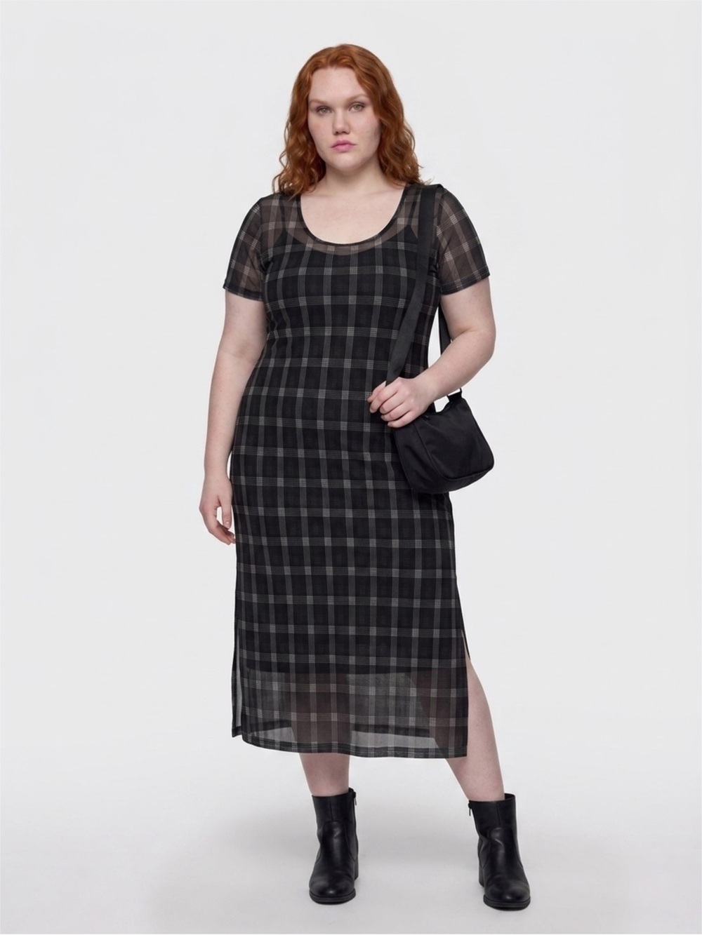 Double Take Sheer Black Plaid Midi Dress or Coverup
